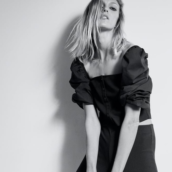 Zara Off the Shoulder Puff Sleeve Corset Top Size L NWT - Picture 2 of 7